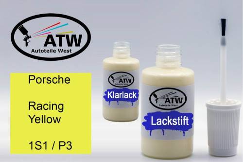 Porsche, Racing Yellow, 1S1 / P3: 20ml Lackstift + 20ml Klarlack - Set, von ATW Autoteile West.